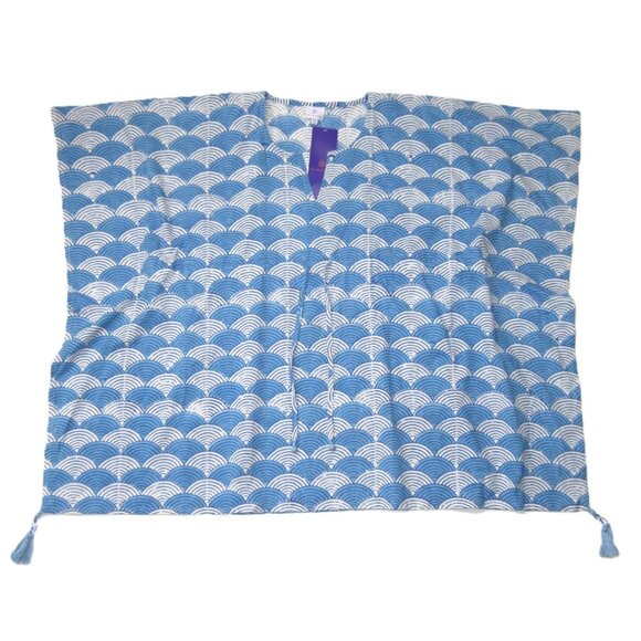 NWT Pax Philomena Short Kaftan in Blue White Fan Arch Print Dress O/S One Size - Picture 3 of 7